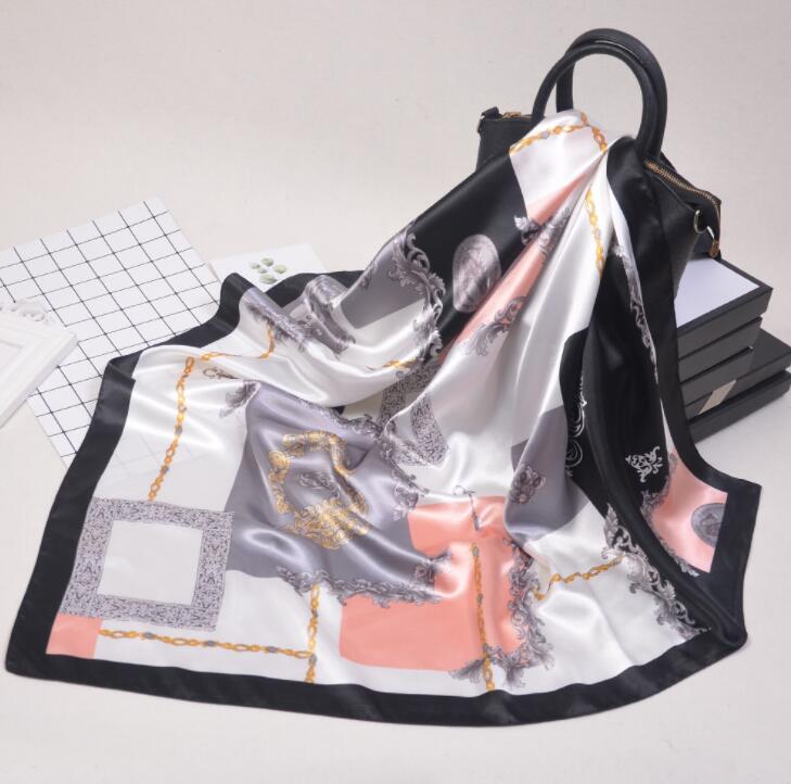90*90cm Hijab Head Scarf Women Fashion Key Chain Print Square Scarves Spring Autumn Silk Scarves Printed Shawls