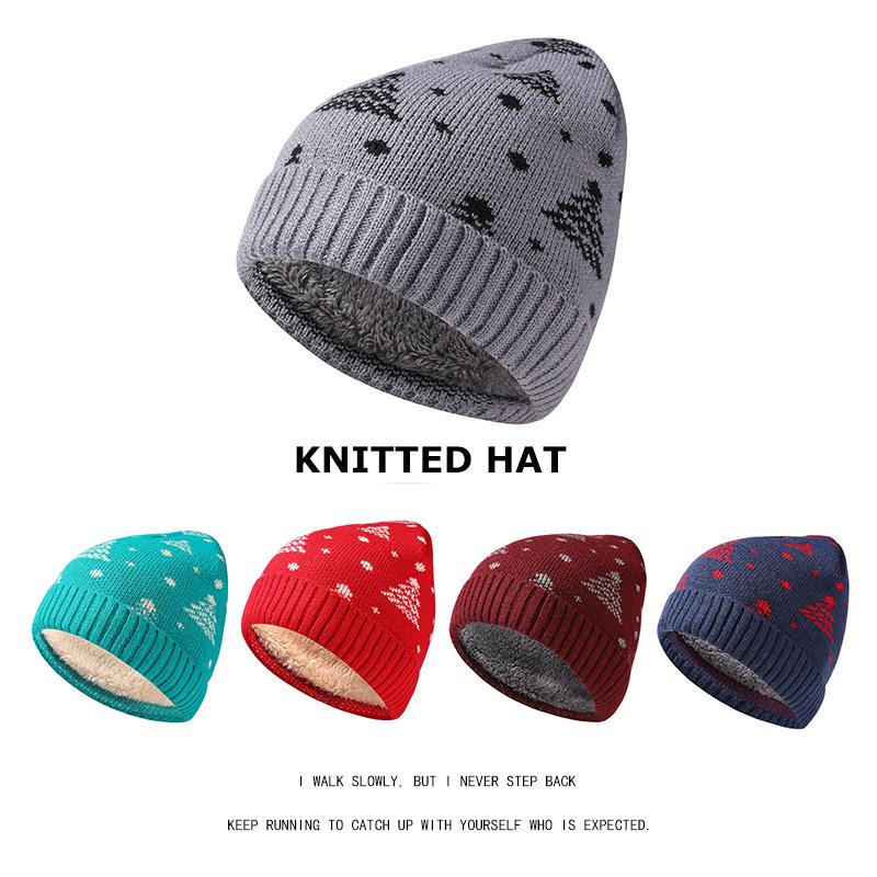 Красная вязаная шапка с флисовой подкладкой «Рождественская елка» - Унисекс, Двухслойная для снежных дней (В наличии)