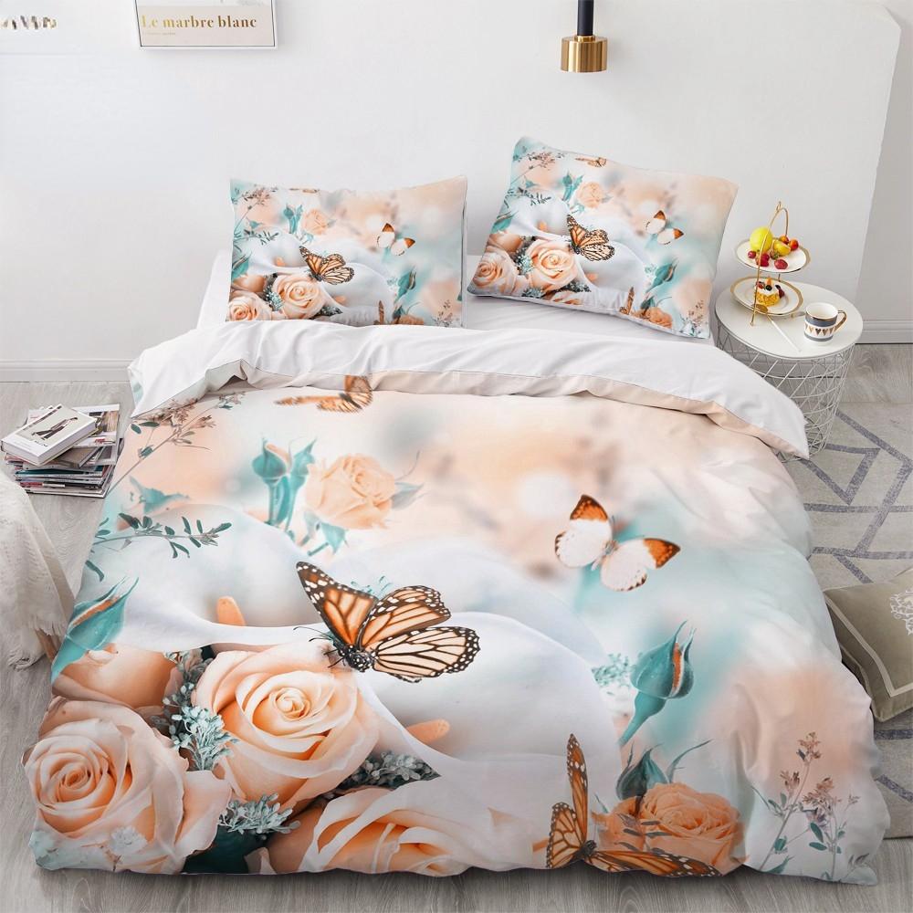 Dream NS Red Rose 3D Floral Duvet Cover Bedding Set Flower Bed Linens Double Bed Sheet Comforter Summer Quilt King Size