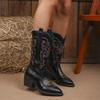 Прямая поставка V-образные ботинки ковбоя в западном стиле с пайетками женские на среднем каблуке остроносые рыцарские ботинки большого размера кожаные ботинки