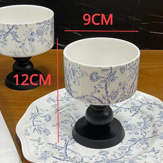 Новая креативная керамическая тарелка для закусок в стиле ретро на высоких ножках, изысканная чаша для чая, фруктов и блюдца, французская десертная чаша, высокий деревянный бокал для вина