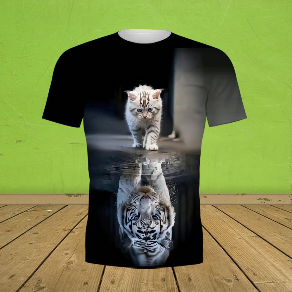Летняя минималистичная футболка с принтом животных и кошек, свободная футболка с круглым вырезом и короткими рукавами с 3D-принтом