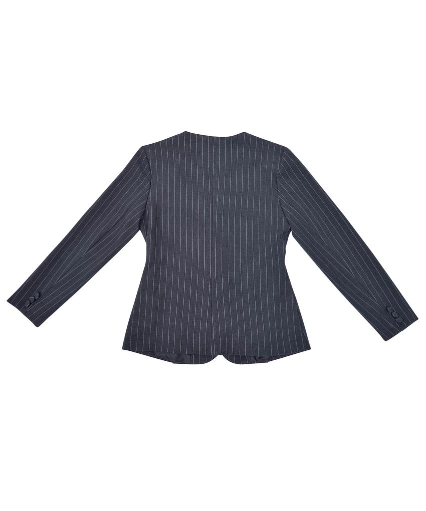 Katharsis Collarless Dress Jacket Navy Pinstripe Free