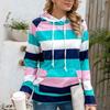 Women Fashion Stripe Printing Drawstring Hood Long Sleeves Sweatshirt Tops