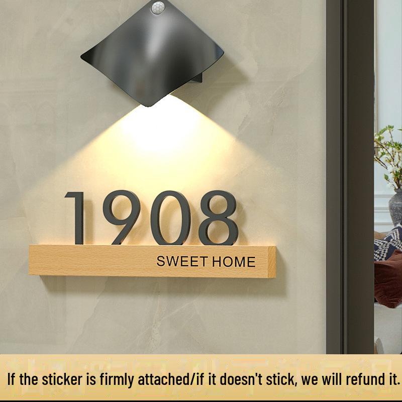 Креативная табличка с номером дома из цельного дерева и акрила — без перфорации, легкая роскошь для жилых домов и отелей