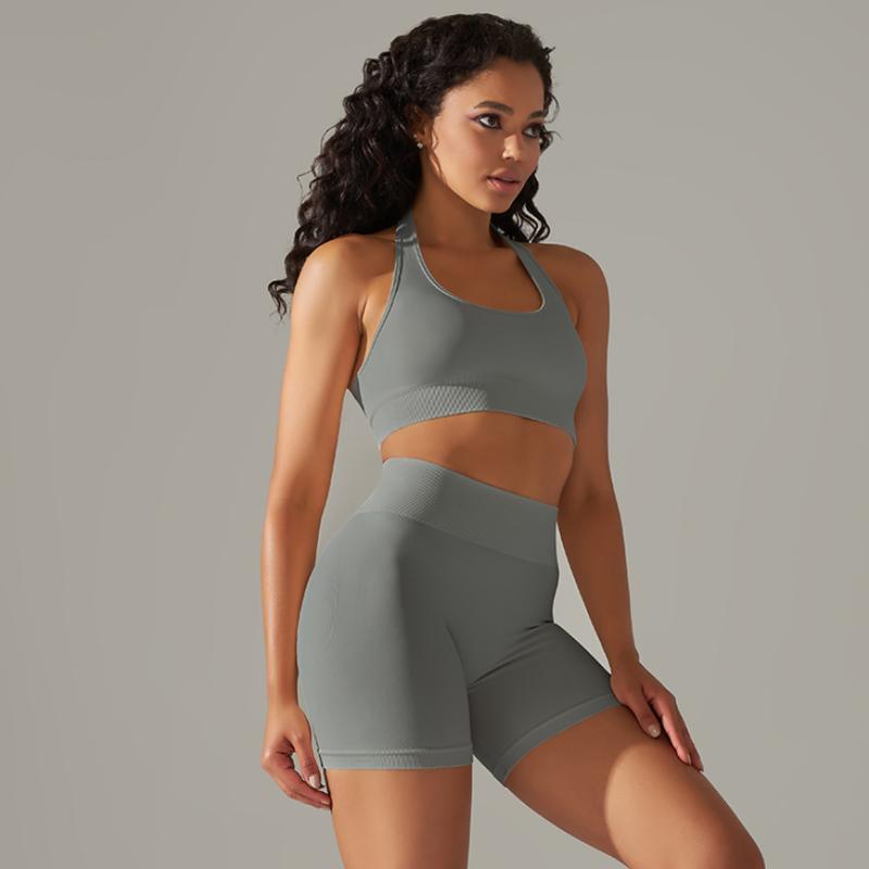 Nessaj Seamless Yoga Set Women Fitness Outfits Peach Hip Shorts Suit Shockproof Sports Bra Gym Running Suits