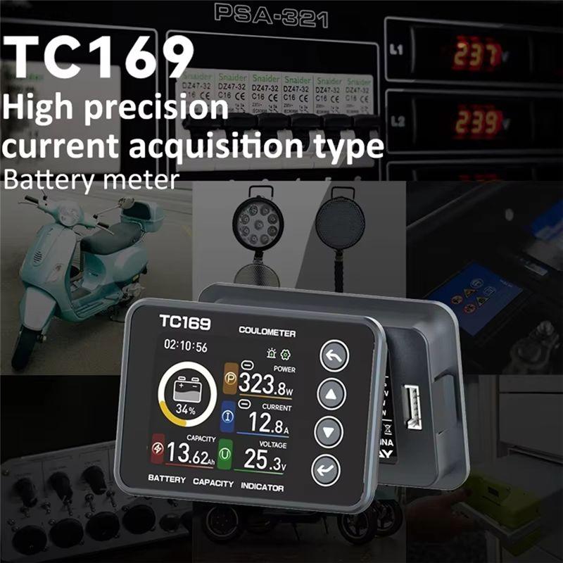 Aug. TC169 High Precision Coulombmeter DC6-60V Lithium Battery Capacity Tester Indicator Color Screen Power Meter Ammeter