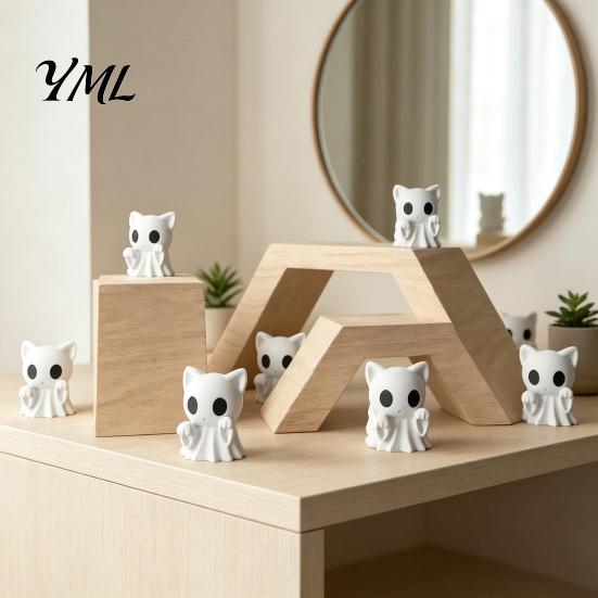 Статуя Кота-Призрака, Статуэтка на Хэллоуин, 3D-печатное Украшение, Белый Набор для Творчества, Милая Фигурка для Украшения Дома, Офиса, Стола, Креативный Праздничный Подарок