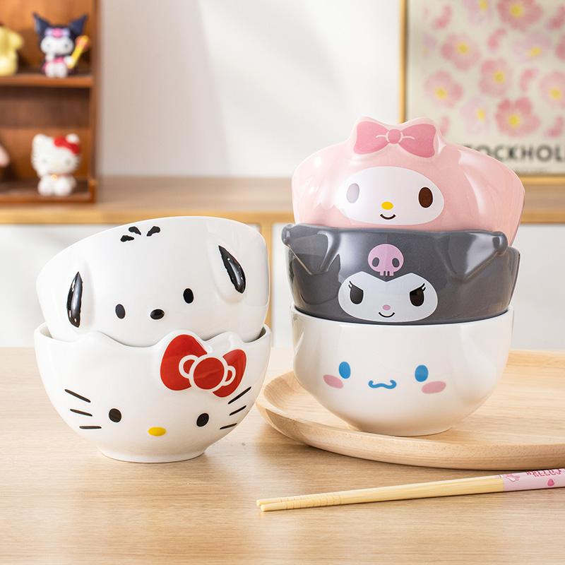 Для Sanrio 5-дюймовая керамическая миска для риса и супа для Melody&Cinnamoroll&Kuromi Посуда Мультяшная неровная аниме-рельефная миска для детей