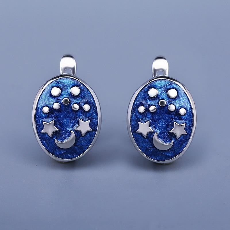 Fashion Blue Womens Earrings Exquisite Enamel Star Moon Shaped Earrings Handmade Enamel Jewelry Christmas Gift