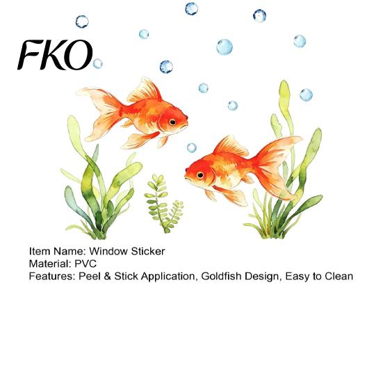 Aquatic Plant Window Decal Red Goldfish Design Sticker, Transparent Electrostatic Adhesion No Glue Auspicious Decor Glass for Living Room Bedroom