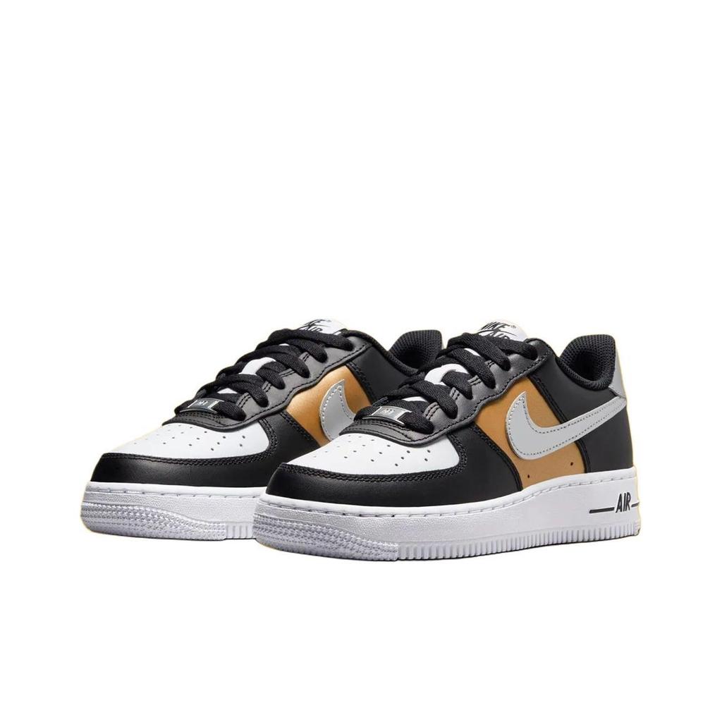 Nike Air Force 1 Low GS Black Gold Metallic Silver Kids Sneakers White Metallic-Gold HV0937-010