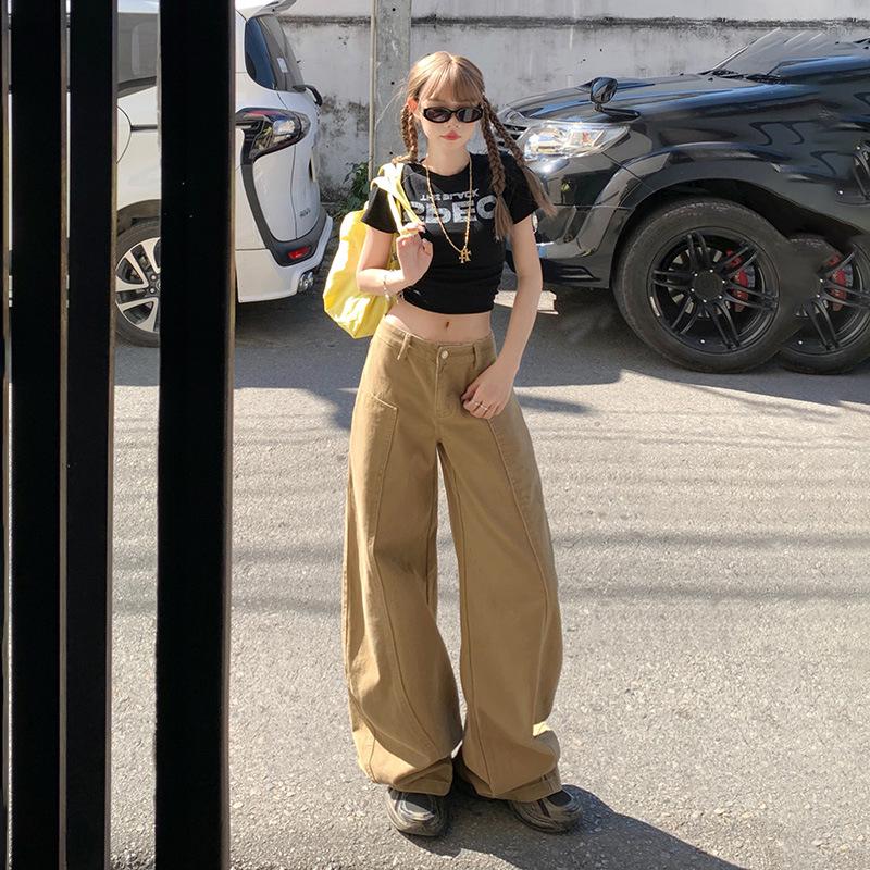 Женские джинсы American Khaki Wide-Leg High Waist Jeans - весна-лето 2025 года, утягивающие, свободный крой
