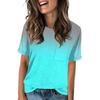 Women's Pocket Gradient Print Summer Short Sleeve Round Neck Casual Loose T-shirt Top
