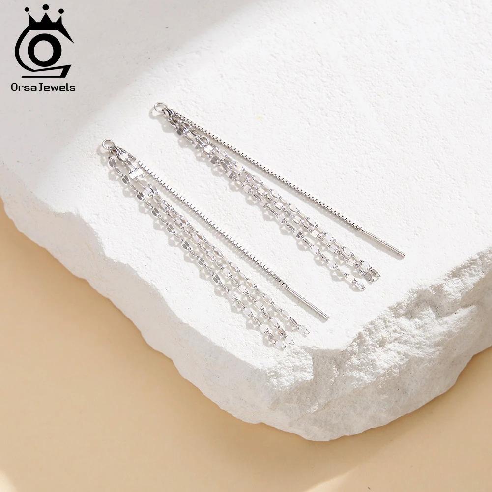 ORSA JEWELS Минималистичные серьги-подвески на длинной цепочке из стерлингового серебра 925 пробы Модные украшения Элегантные серьги-подвески для женщин Подарок APE153