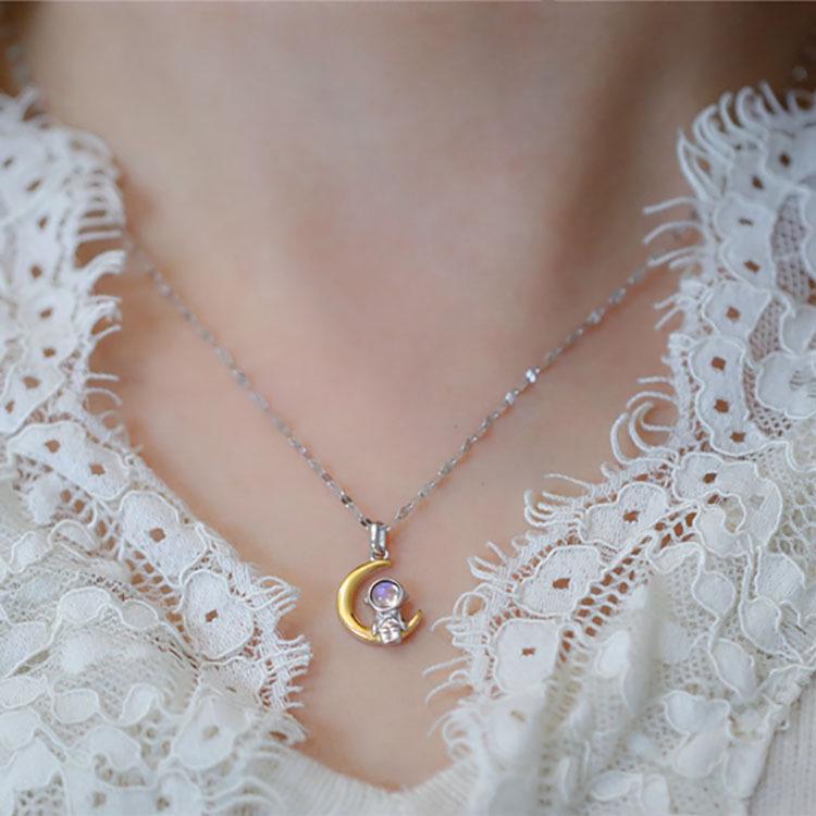 Позолоченное серебро 925 пробы, ожерелье «Лунный астронавт» - Модная, универсальная, эстетичная цепочка для ключицы для женщин