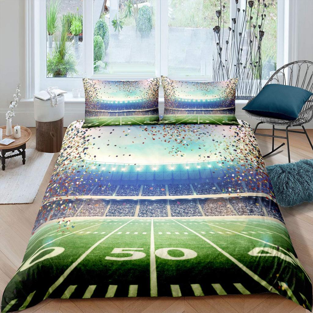 Зеленый футбольное поле King Queen пододеяльник футбольное поле одеяло покрывало мальчики мужчины спортивные игры комплект постельного белья полиэстер пододеяльник