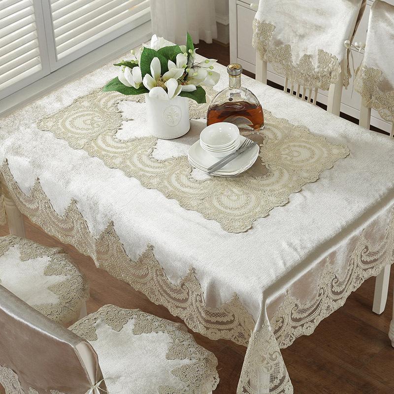 Table Cloth Gold Velvet Rectangle White Retro Thick Europe Luxury Embroidered Table Dining Table Cover Chair Lace Tablecloth
