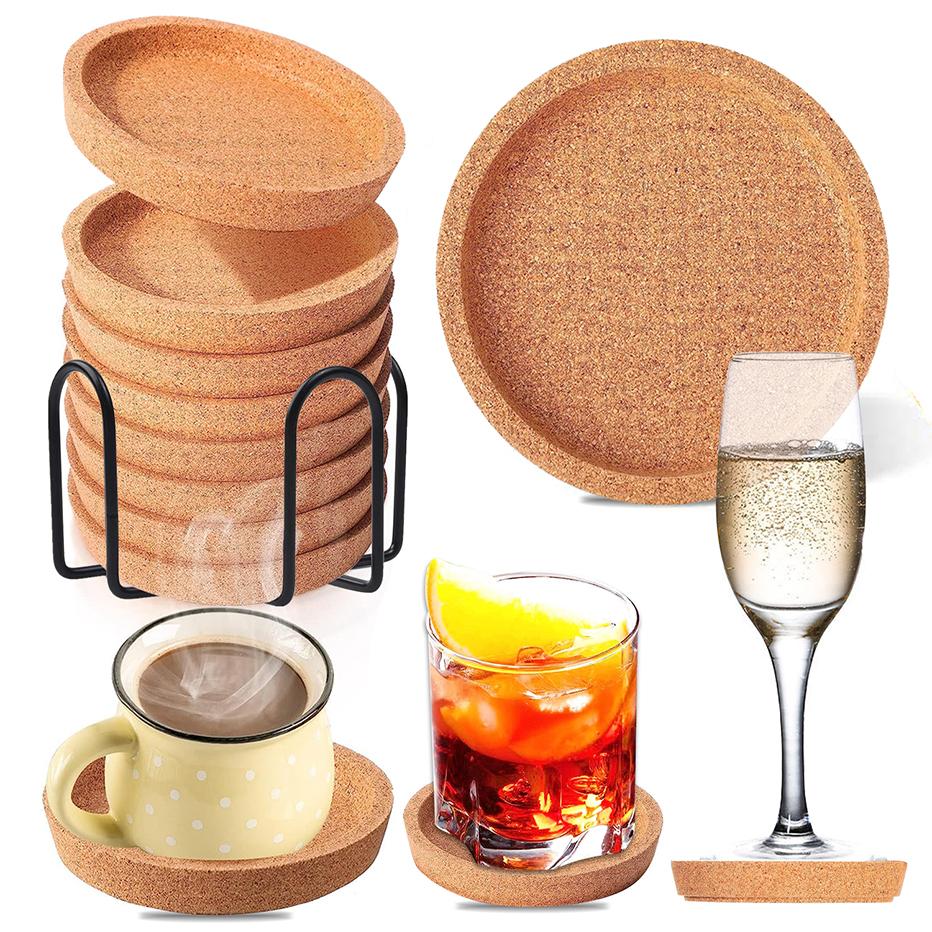 Cork Coaster for Drinks Round Flip Cup Holder Leak Proof Coaster Reusable Absorbent Coaster Mugs Coffee Party Supplies