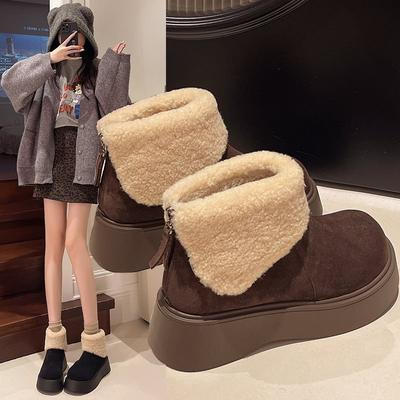 Те же ретро теплые ботинки Мартина на толстой подошве и с флисом для увеличения роста, новые женские зимние ботинки и волосы 2025 кофейного цвета