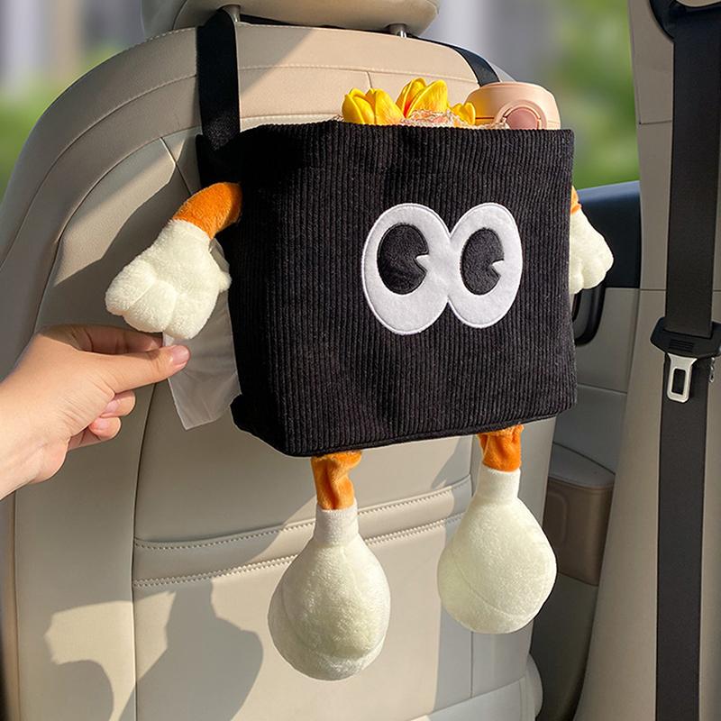 Car Trash Can Tissue Box Cartoon 2-In-1 Car Umbrella Storage Bin Auto Seat Back Hanging Storage Bag Backseat Cup Holder
