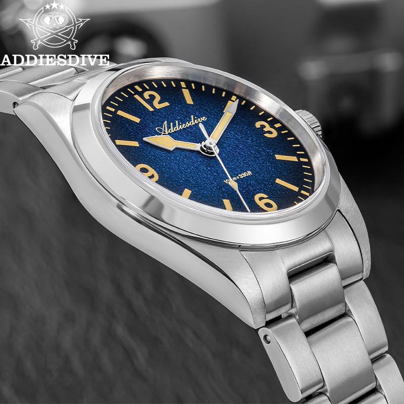 ADDIESDIVE Новые часы AD2544 Кварцевые Часы из нержавеющей стали Синий циферблат Сапфировое стекло Водонепроницаемые 100м Люминесцентные Мужские наручные часы