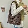 Chic And Trendy Wool Leopard Print Shoulder Tote Bag For Daily Fashion Needs