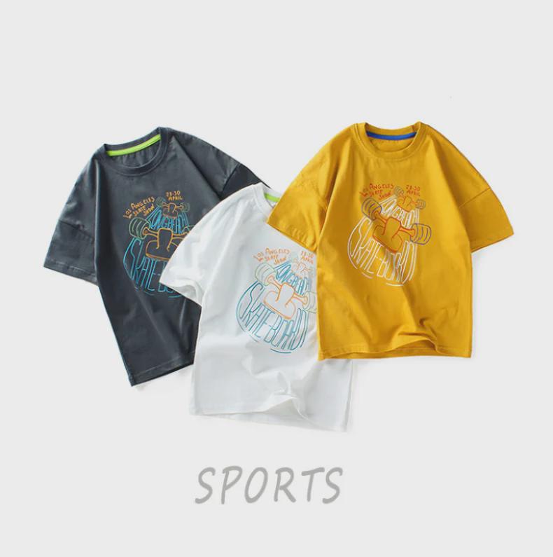 Детские летние хлопковые футболки в корейском стиле с короткими рукавами для мальчиков среднего и крупного возраста.