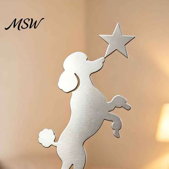 Seasonal Tree Accessory Standing Poodle Christmas Topper, Silver Silhouette Durable Metal Decoration Secure Modern Decor Plug-in Rod Easy Installation