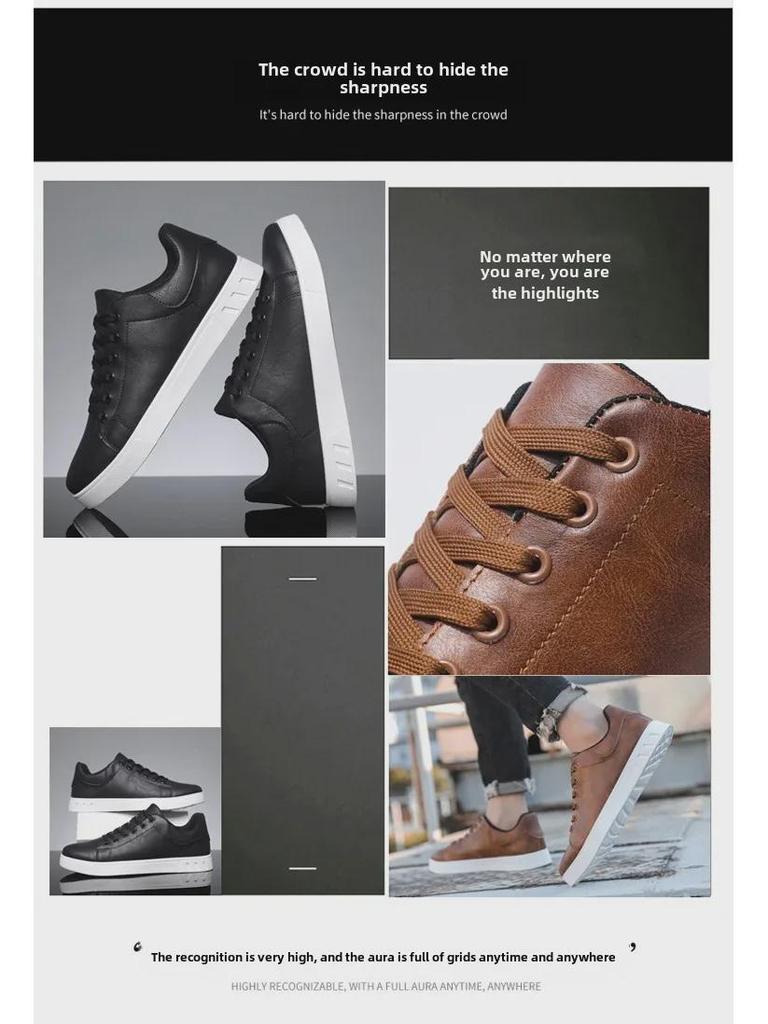 Мужские кроссовки из дышащей кожи на весну и осень — корейский стиль, удобная, легкая, универсальная повседневная обувь