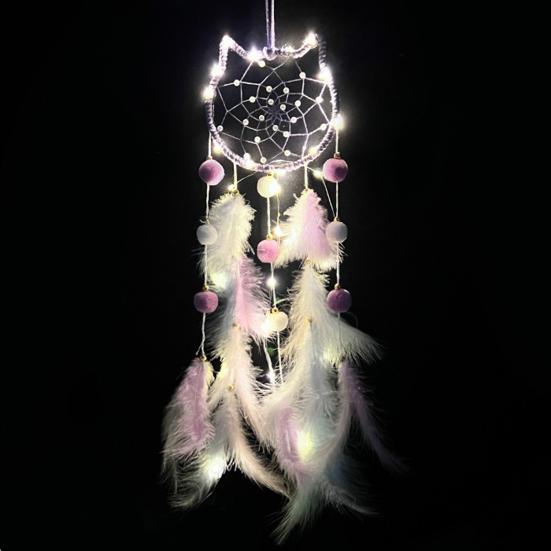 Colorful Feather Dream Catcher with Lamp Strip Living Room Girls Bedroom Wall