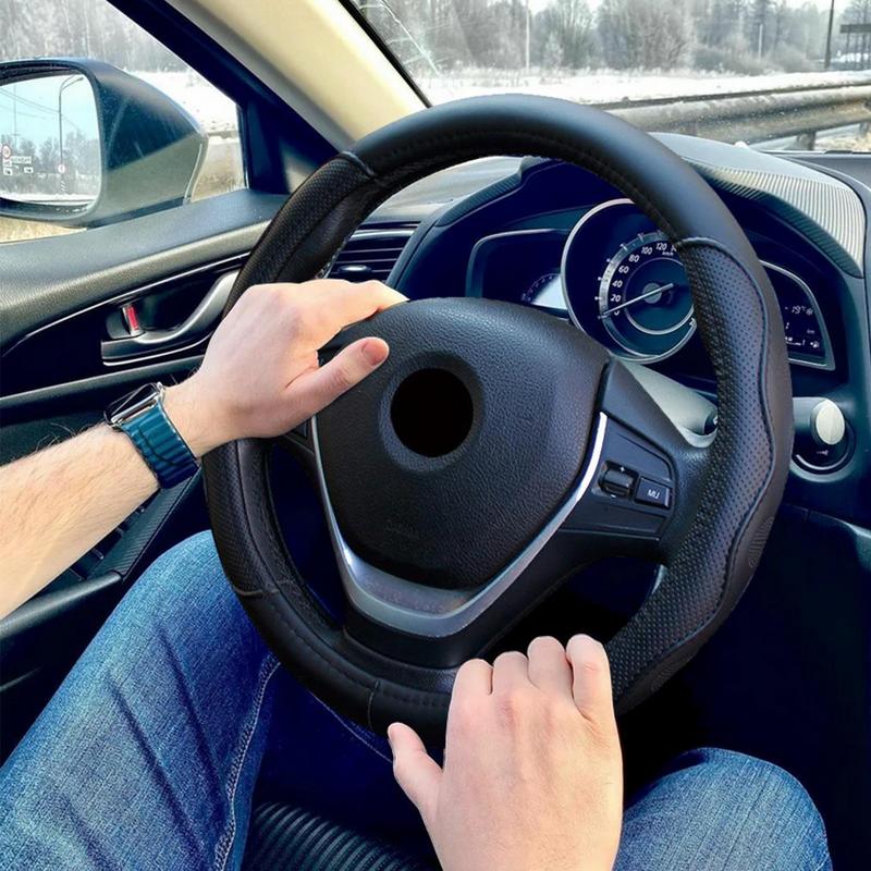 Нескользящий кожаный чехол 37-38 см, декоративный чехол на руль автомобиля, протектор рулевого колеса автомобиля