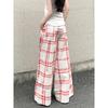Kumikumi Retro Design Plaid Two-Button Casual Pants Women's Autumn Easiest for Match High Waist Loose Loose Pants