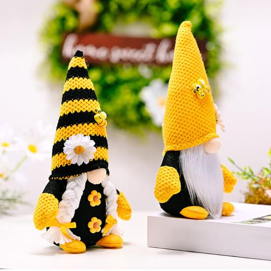 Good Luck Gnome Ornament Bee Day Themed Sunflower Decor Plush Doll Gnome Figurine Centerpiece Festive Bee Party Decoration
