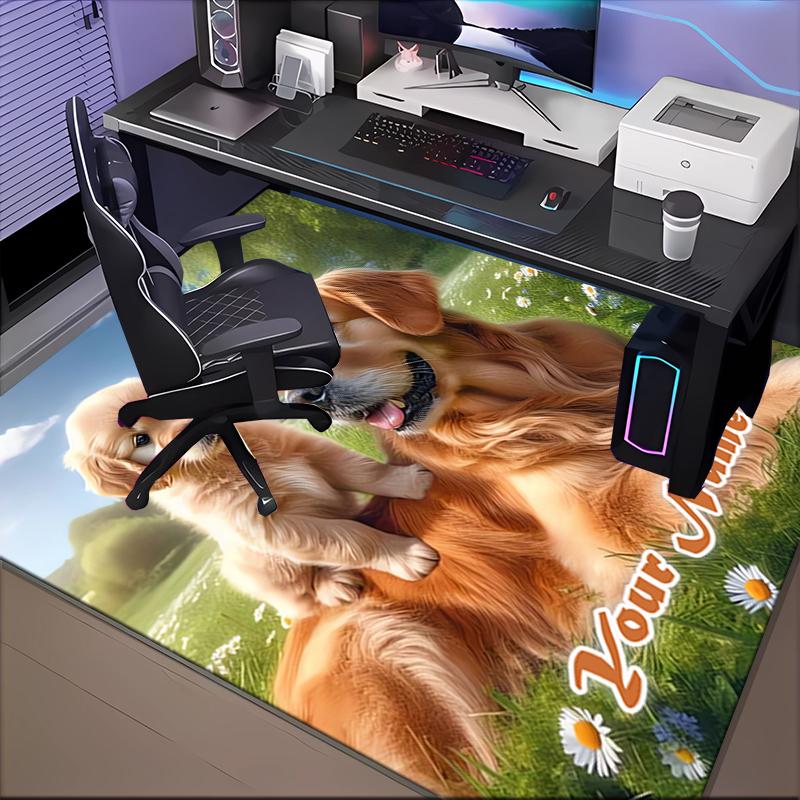 1PC Custom Name Golden Retrievers Field Theme Floor Mat Ideal for Living Room, Game Rooms, Office, Bedroom Floor Mat Playful Design