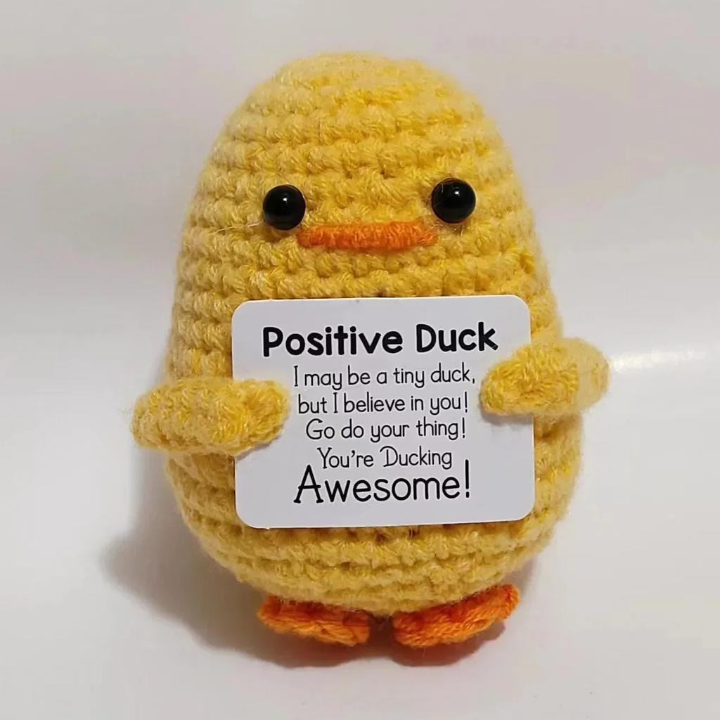 Cute Positive Energy Duck Positive Knitted Doll Crochet Emotional Support Duck Bookshelf Office Decor Gift