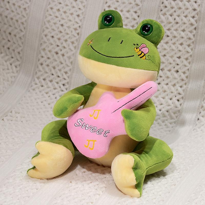 27cm Cute Animal Frog Plush Doll Cartoon Gentleman Bow Tie Guitar Frog Reptile Plush Toy Home Decoration Gift For Children