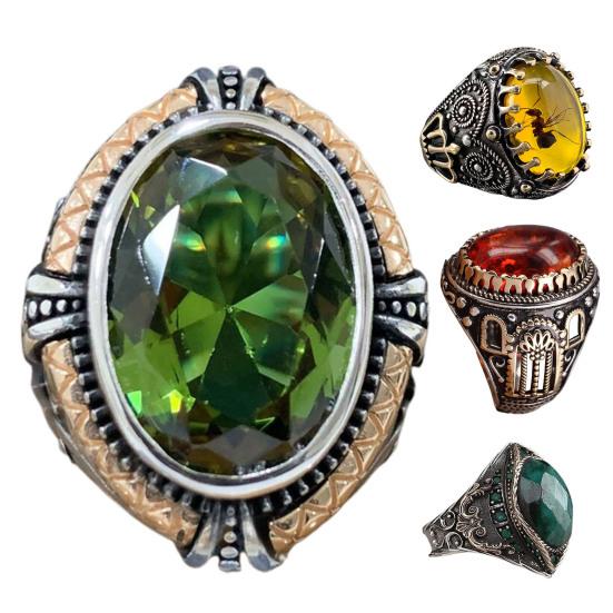 Резные мужские кольца в стиле рок в стиле ретро, ​​кольцо из натурального камня, ювелирные аксессуары