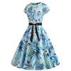 Новое летнее ретро женское платье с круглым вырезом, рукавами-фонариками, принтом и шнуровкой