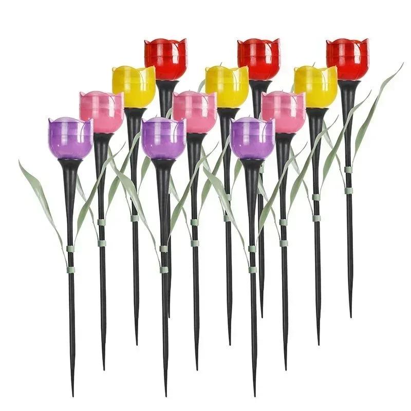 1Pcs Garden Tulip Flower Shape LED Solar Powered Waterproof Tube Lawn Lights Standing Decor for Yard Outdoor Party