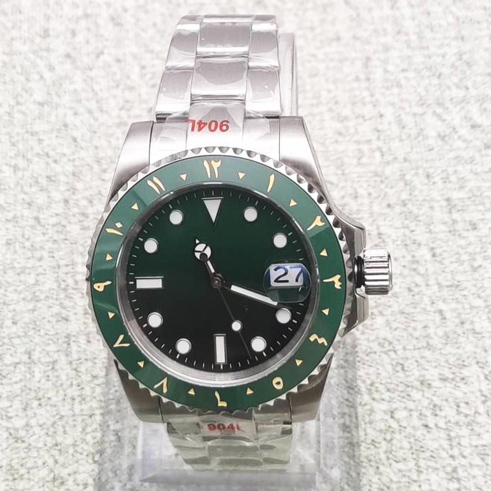 No logo Green Super Luminous Dial 40mm Men NH35 Movement Watch Sapphire Mirror Mechanical BUSINESS Watch