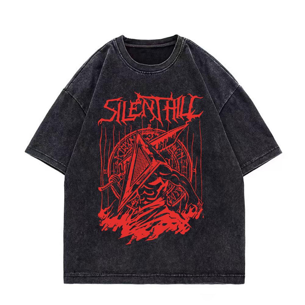 Игра Silent Hill Винтажная стираная футболка Мужская Женская Готическая Мода Футболки Высококачественный Хлопок Оверсайз Футболки Уличная Одежда