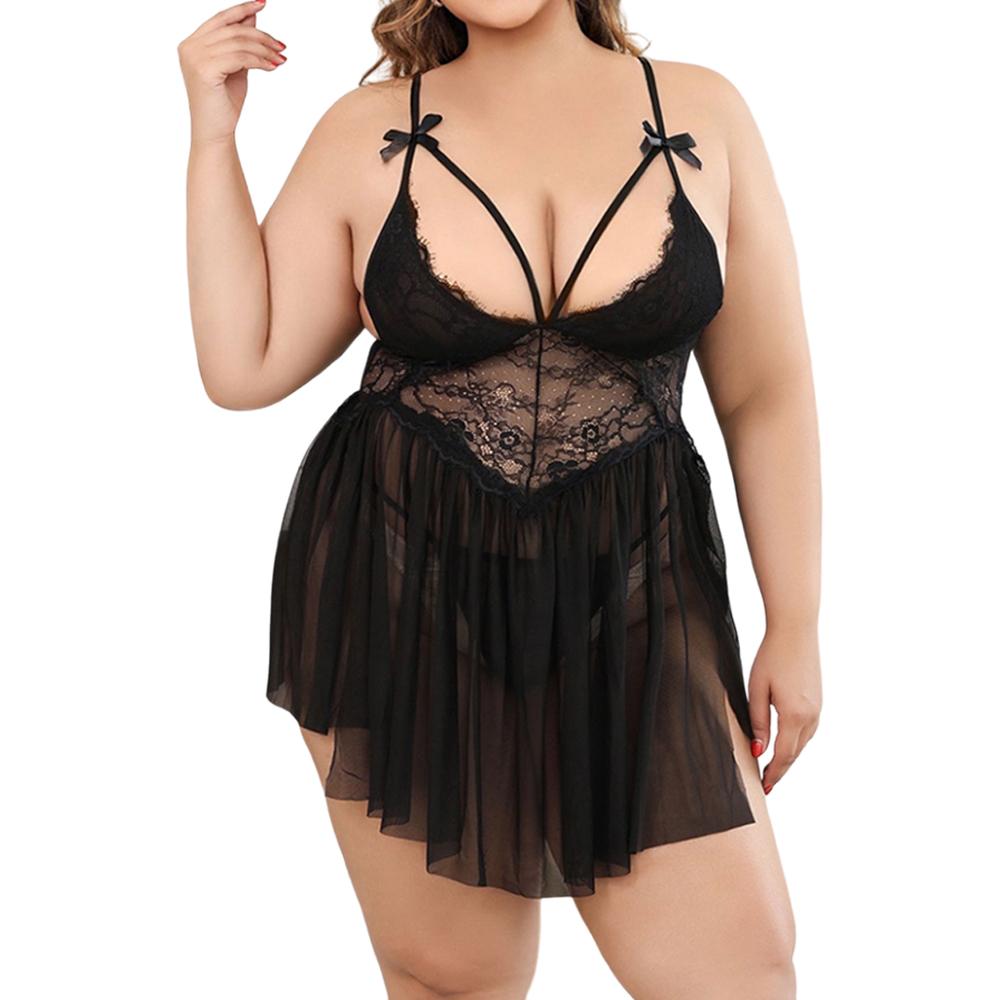 Плюс размер женщин без рукавов пикантные кружевные пижамы нижнее белье пижамы женские однотонные Babydoll