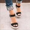 Elegant Summer Hemp Ladies Peep Toe Rope Wedge Sandals With Buckle Ankle Strap