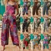 Womens Patchwork Floral Printed Loose Dungarees Jumpsuit Pants Rompers Overalls