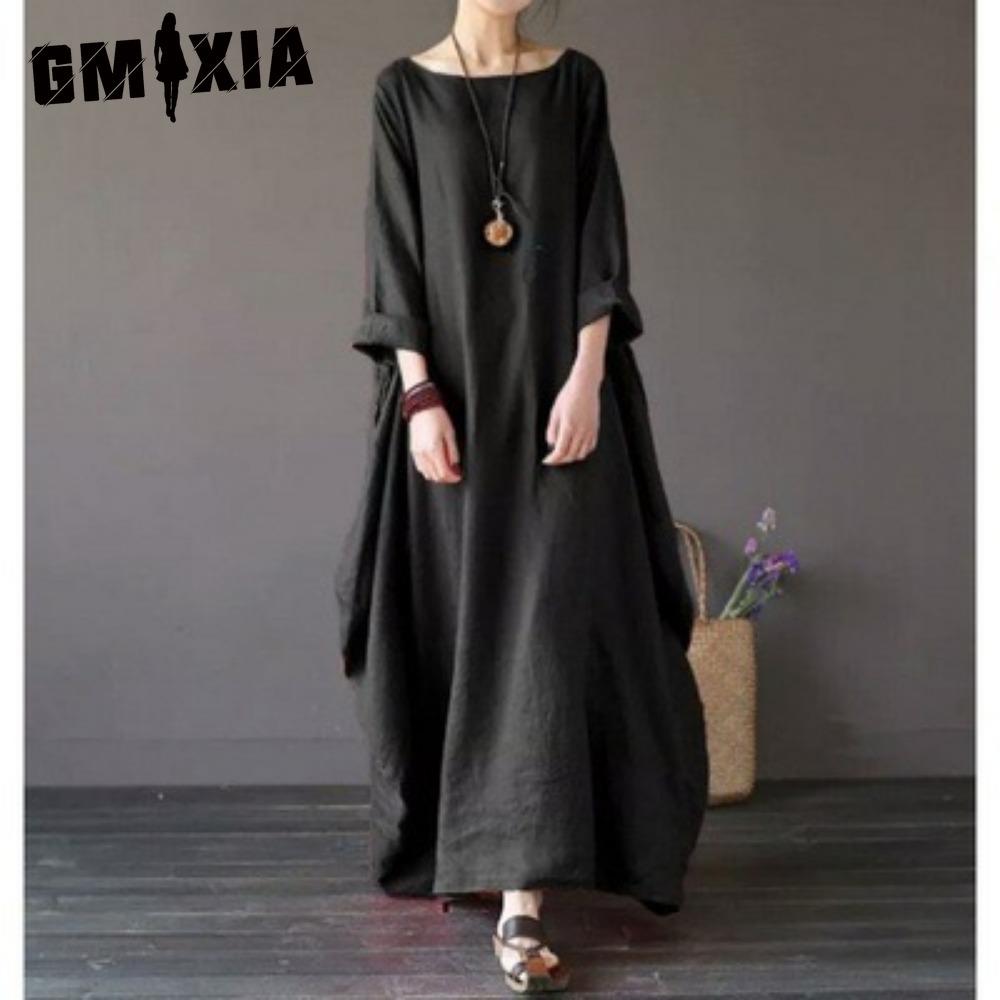 GMXIA Женское длинное свободное летнее повседневное платье из льна и хлопка больших размеров