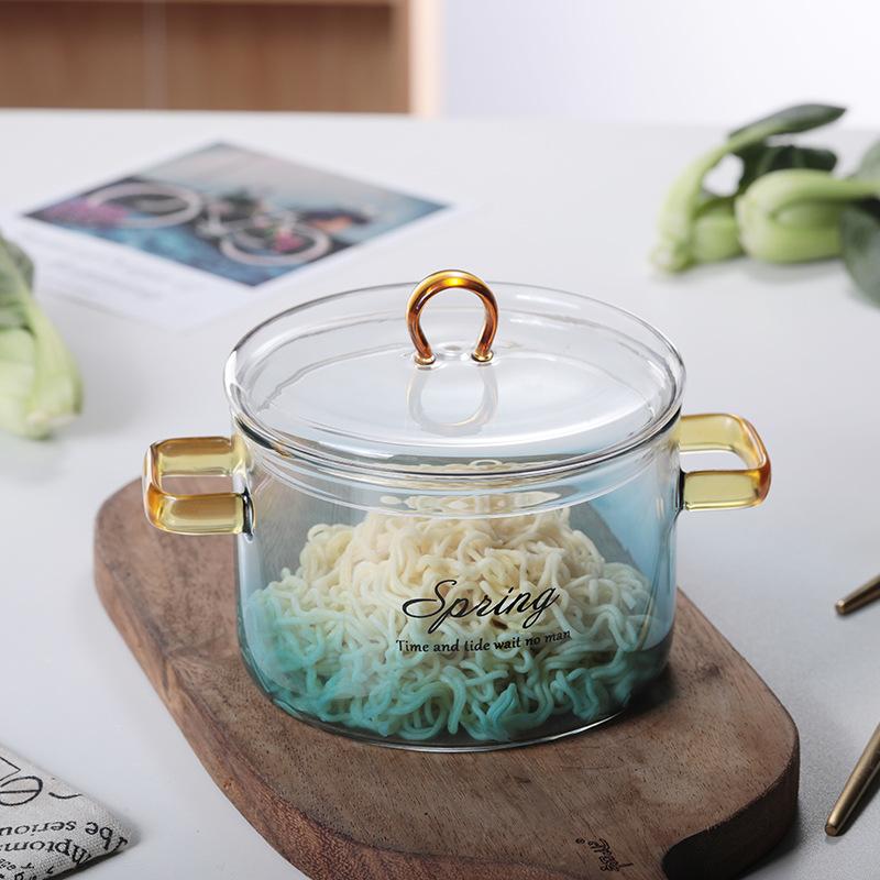 Кастрюля для медленного кипения | Прозрачная стеклянная кастрюля с градиентным градиентом на 1500 мл с крышкой и ручками | Бытовая жаропрочная кастрюля