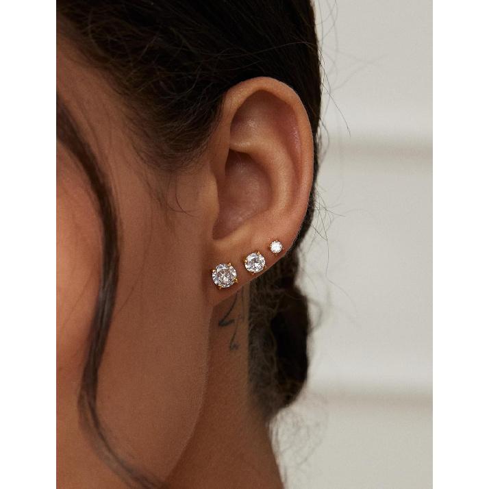 6 Pairs Stud Earrings Set, Hypoallergenic Cubic Zirconia 316L Earrings Stainless Steel CZ Earrings 3-8mm (Steel color)