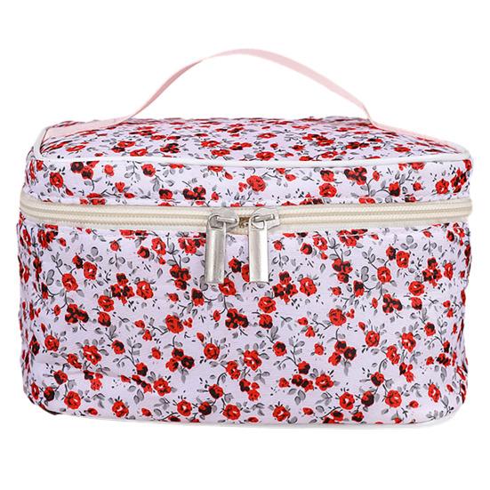 Cosmetic Bag Floral Pattern Large Capacity Dual Smooth Zipper Easy-to-clean Foldable Makeup Organizer