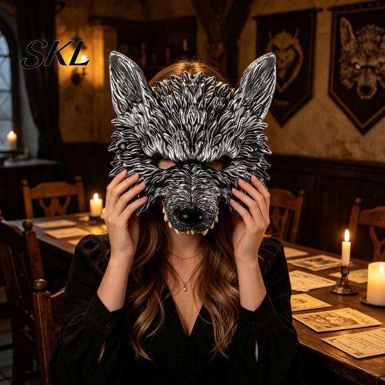 Wolf Costume Mask 3D Head Mask, High Elastic Lightweight Comfortable Werewolf Realistic with Adjustable Strap for Halloween Cosplay Party Photo Props